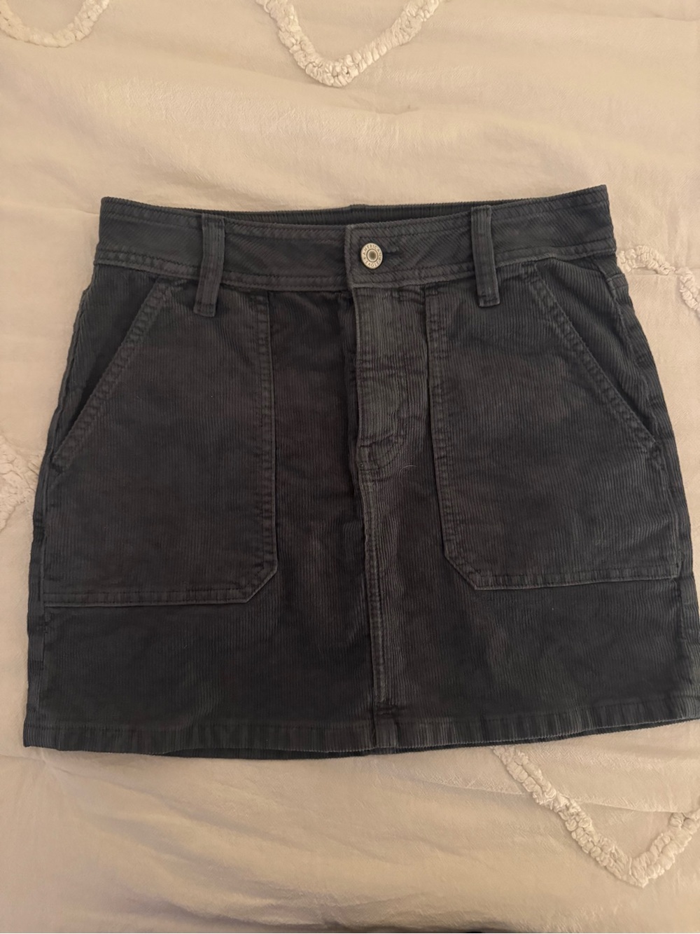 Teal-Gray Corduroy Mini Skirt